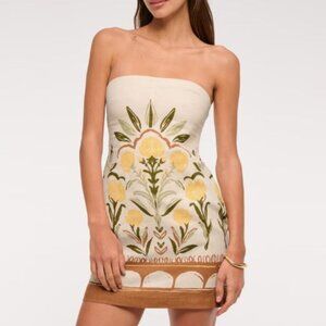 NWT Yellow Print - The A&F Scarlett Strapless Linen-Blend Skort | Romper